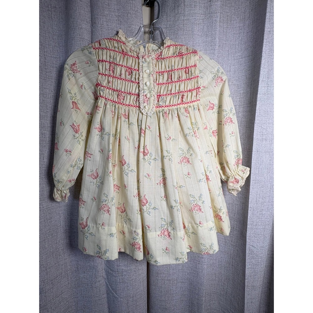 Vintage Buffy by Cinderella Girls Floral Smocked Dress Yellow Cream Size 6